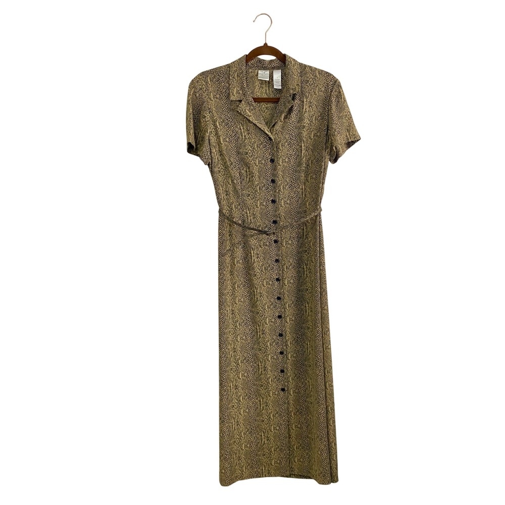 Emma James Liz Claiborne Snakeskin Print Button Front Dress Belted‎ Vintage Sz 8